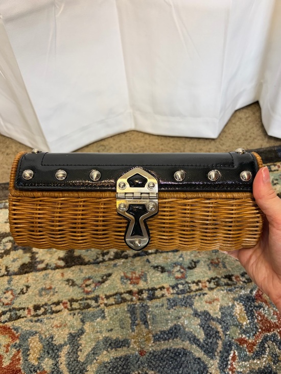 MICHAEL Michael Kors Handbags - Michael by Michael Kors Santorini Wicker Rattan Clutch Bag in Black. Retail $248